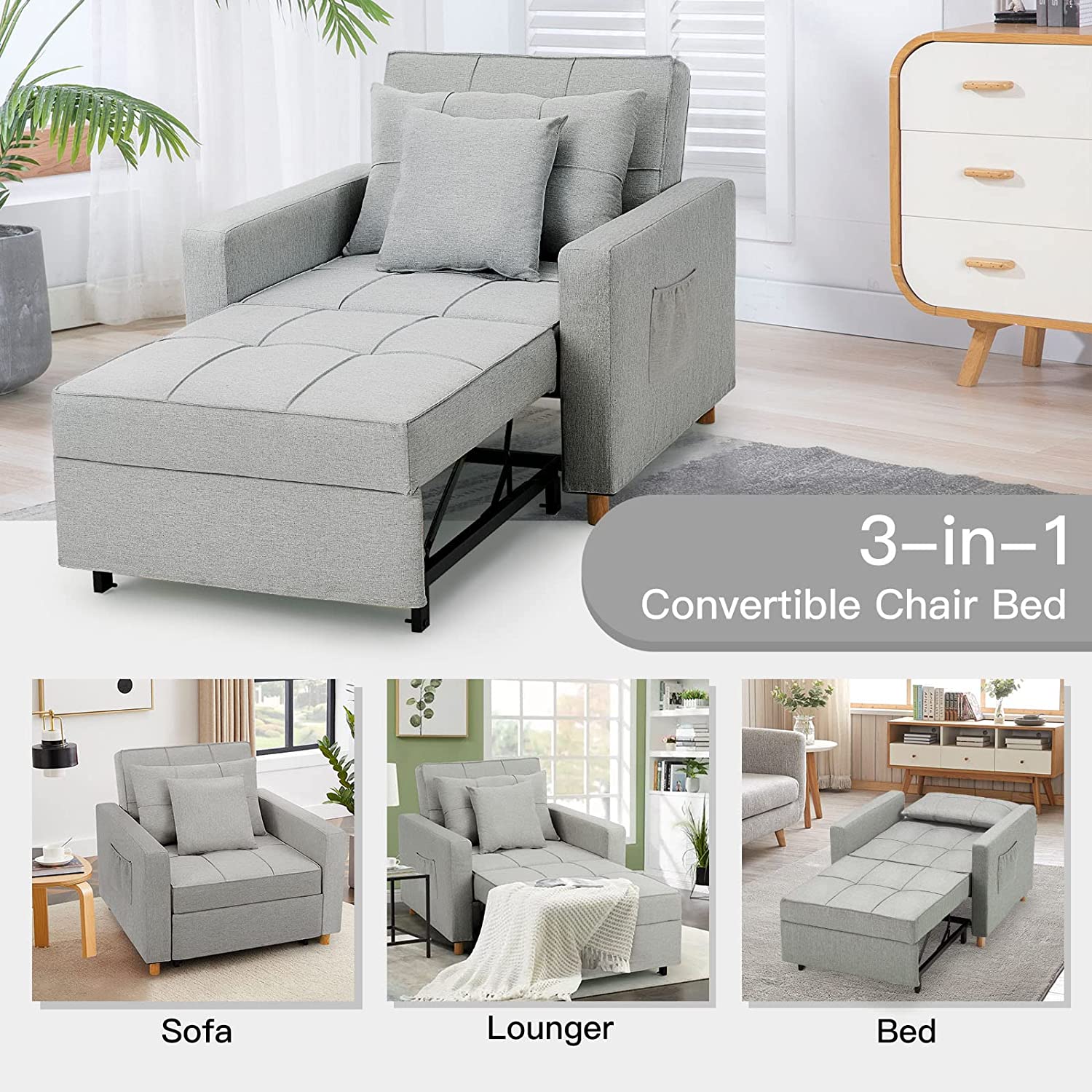 🔥 40 Inch 3-in-1 Convertible Chair Bed,Sofa Bed.