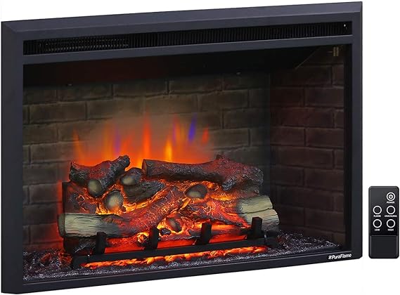 PuraFlame Western Electric Fireplace Insert with Fire Crackling Sound, Remote Control, 750/1500W, Black, 22 53/64 Inches Wide, 20 3/64 Inches High