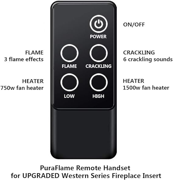 PuraFlame Western Electric Fireplace Insert with Fire Crackling Sound, Remote Control, 750/1500W, Black, 22 53/64 Inches Wide, 20 3/64 Inches High