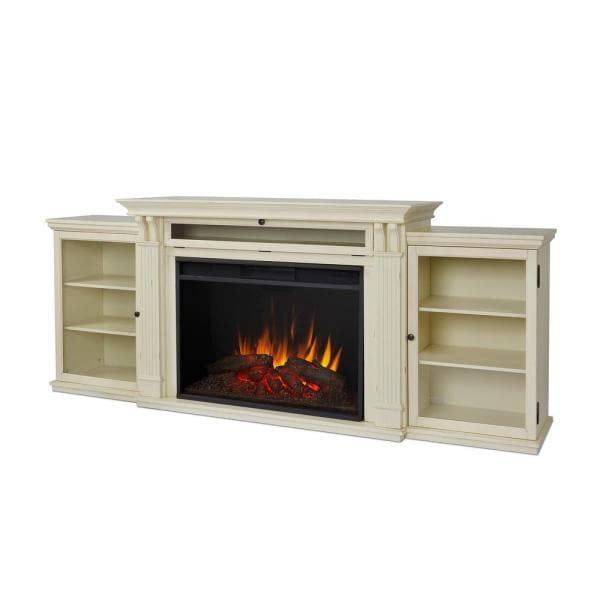 Tracey Grand 84 in. Electric Fireplace TV Stand Entertainment Center in Distressed White