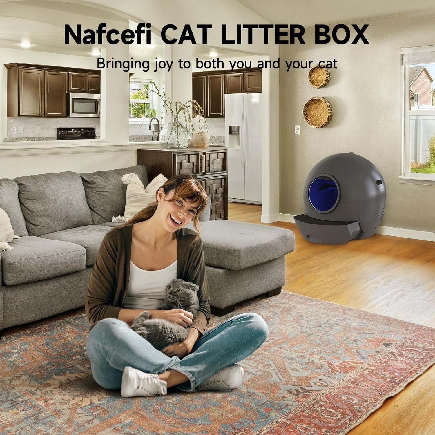Self Cleaning Litter Box for Cats, Nafcefi Automatic Cat Litter Box Self Cleaning Extra Large, Robot Litter Box Self Cleaning App Control/Odor Removal/Safety Protection Litter Box