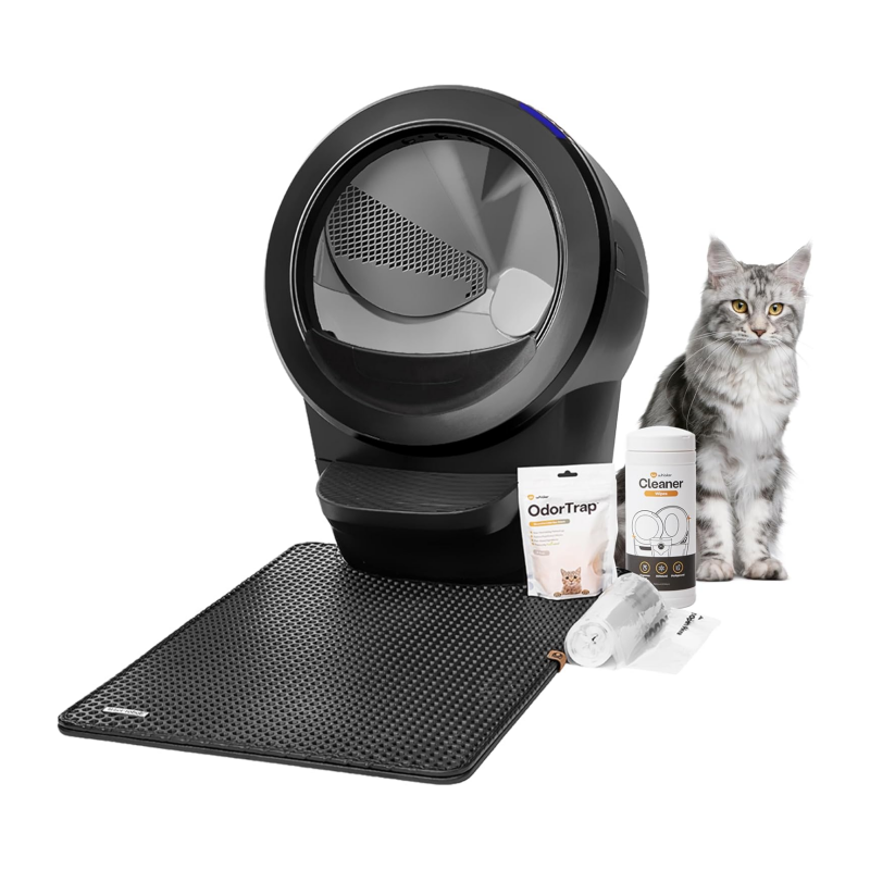 Litter-Robot 4 Core Bundle by Whisker, Black - Automatic, Self-Cleaning Cat Litter Box, Includes Litter-Robot 4, 6 OdorTrap Refills, 25 Liners, 30 Cleaner Wipes, Mat & Fence
