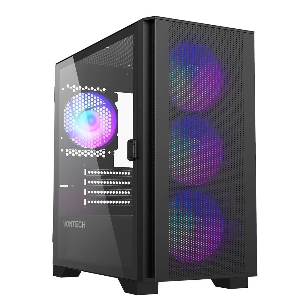 Montech Air 100 ARGB Schwarz – Micro ATX. gehärtetes Glas. 4x ARGB-Lüfter im Lieferumfang enthalten