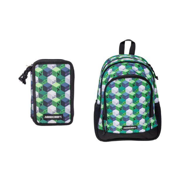 Minecraft – Penalhus med indhold + Medium Rygsæk (Sæt)
