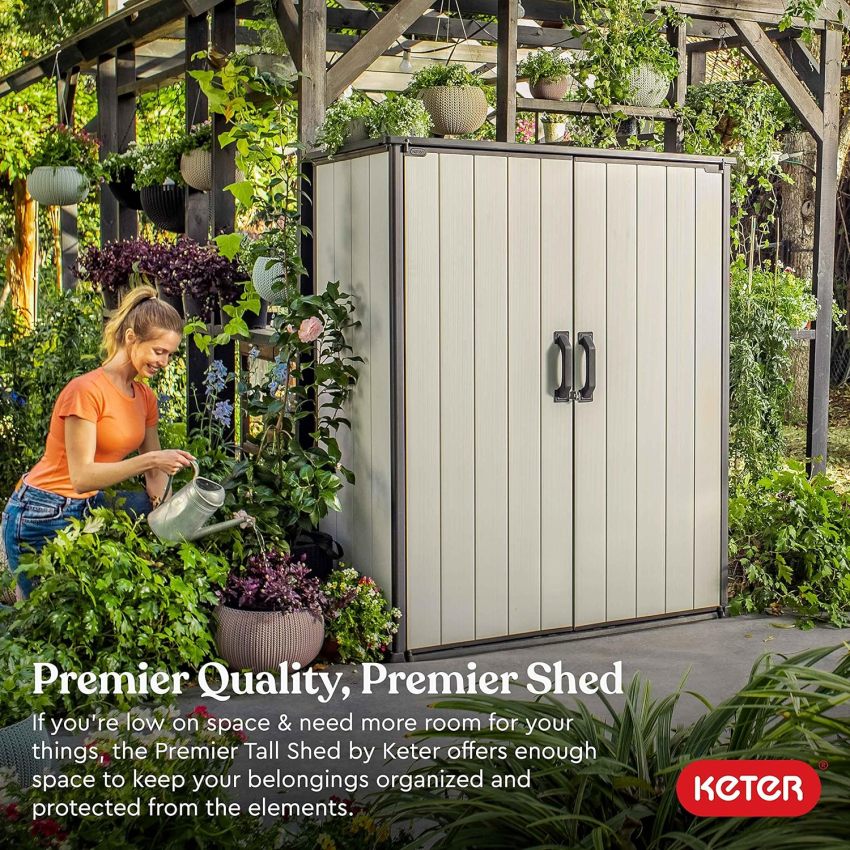 Keter Premier Tall 4.6 x 5.6 ft. Resin Outdoor Storage Shed