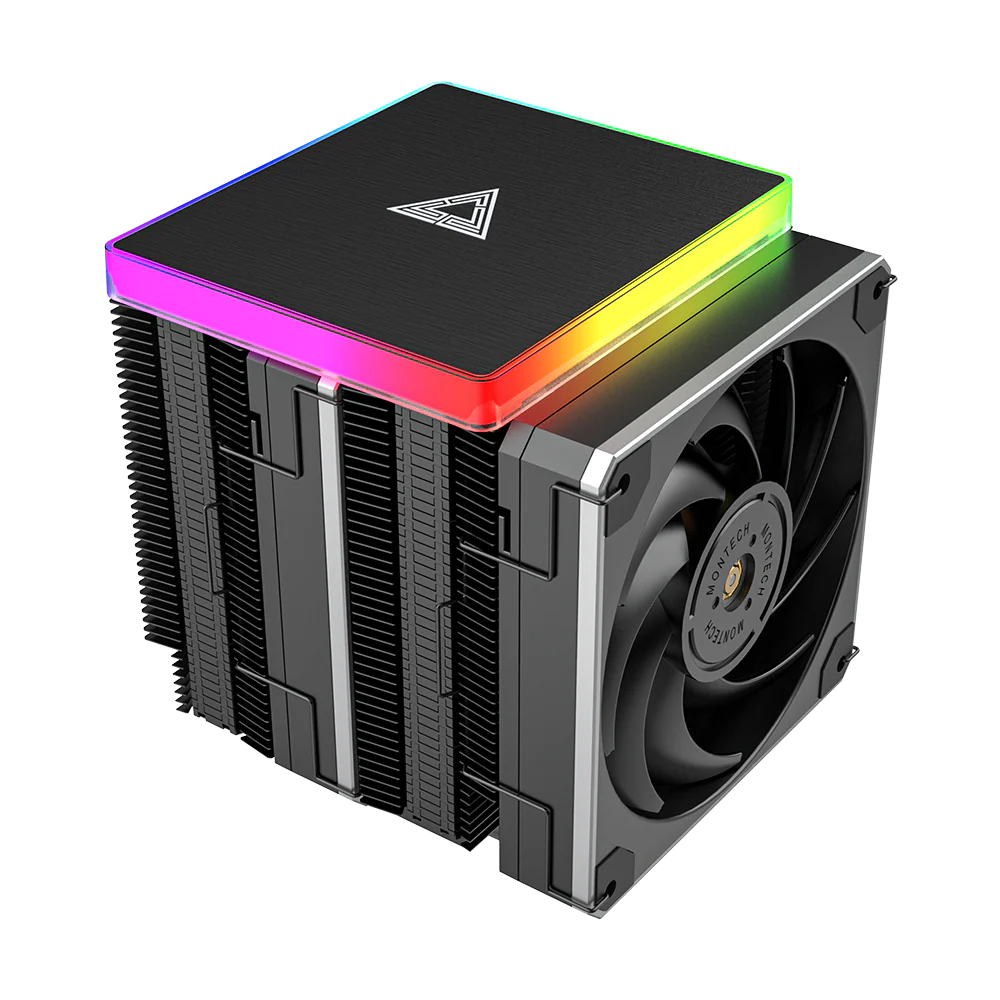 Montech Metal DT24 Premium – CPU-Kühler. obere ARGB-Abdeckung. 2x 120-mm-PWM-Lüfter. LGA1700 + AM5-Unterstützung. 270 W TDP